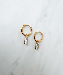 2WAYスクエアストーンモチーフフープピアス