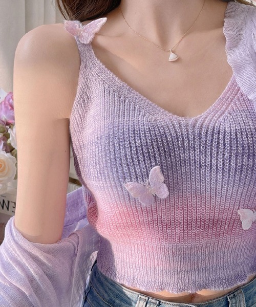 Mayree（メイリー）の「【Mayree】バタフライ グラデーションカラー ニットキャミール（キャミソール・レディース・マルチ/ブルー/パープル・FREE）」の2枚目の写真