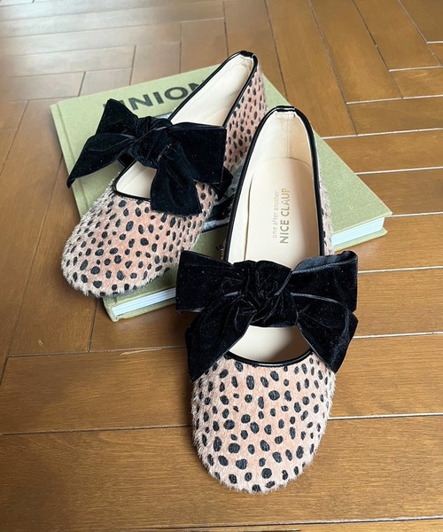 one after another NICE CLAUP（ワンアフターアナザーナイスクラップ）の「リボンカンフーシューズ/WEB限定アイテム（バレエシューズ・レディース・ゴールド/レオパード・LL/S/M/L）」の4枚目の写真