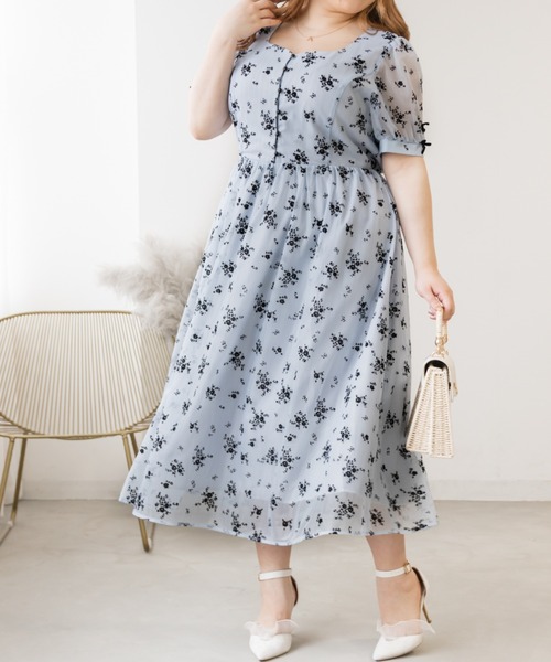 CLETTEオリジナル★袖リボンフロッキー花柄シアーワンピース クレット シアー花柄ワンピース（ワンピース）｜CLETTE（クレット）の
