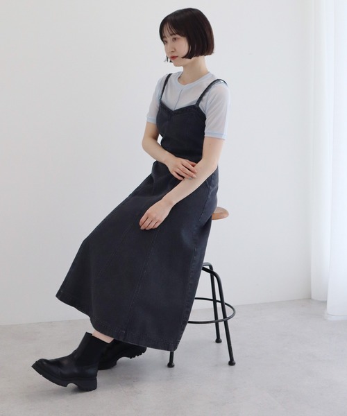 earth music&ecology（アースミュージックアンドエコロジー）の「サイドカットデニムキャミワンピース（ワンピース・レディース・ブラック/インディゴブルー・FREE）」の10枚目の写真
