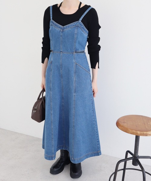 earth music&ecology（アースミュージックアンドエコロジー）の「サイドカットデニムキャミワンピース（ワンピース・レディース・ブラック/インディゴブルー・FREE）」の7枚目の写真