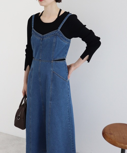 earth music&ecology（アースミュージックアンドエコロジー）の「サイドカットデニムキャミワンピース（ワンピース・レディース・ブラック/インディゴブルー・FREE）」の9枚目の写真