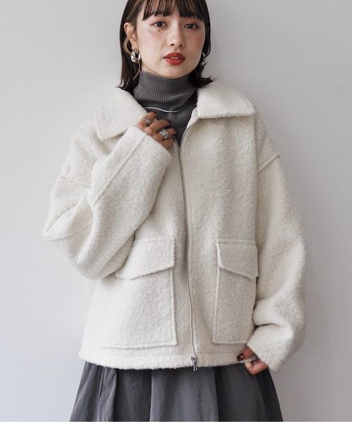 Meli rich（メリーリッチ）の「フロントダブルポケット付きジップブルゾン（ブルゾン・レディース・ブラック/アイボリー/ブラウン・MEDIUM）」の5枚目の写真