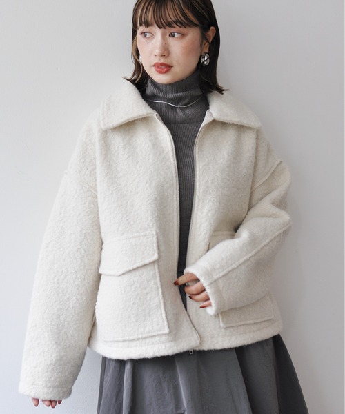 Meli rich（メリーリッチ）の「フロントダブルポケット付きジップブルゾン（ブルゾン・レディース・ブラック/アイボリー/ブラウン・MEDIUM）」の8枚目の写真