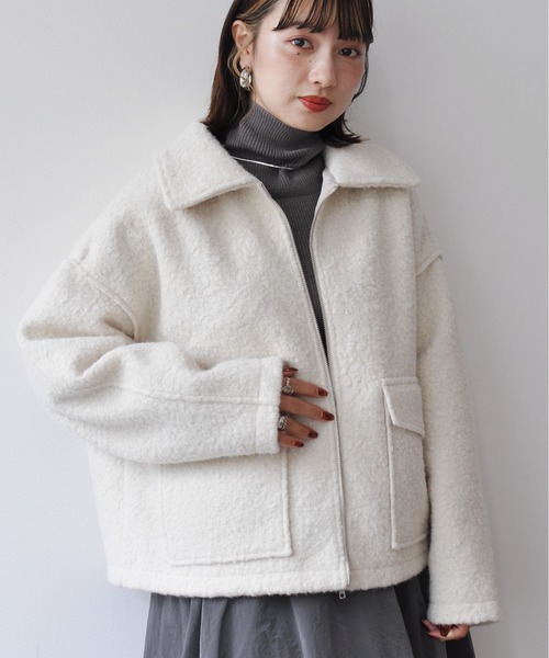 Meli rich（メリーリッチ）の「フロントダブルポケット付きジップブルゾン（ブルゾン・レディース・ブラック/アイボリー/ブラウン・MEDIUM）」の10枚目の写真