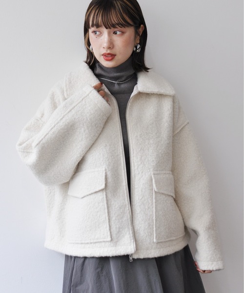 Meli rich（メリーリッチ）の「フロントダブルポケット付きジップブルゾン（ブルゾン・レディース・ブラック/アイボリー/ブラウン・MEDIUM）」の11枚目の写真