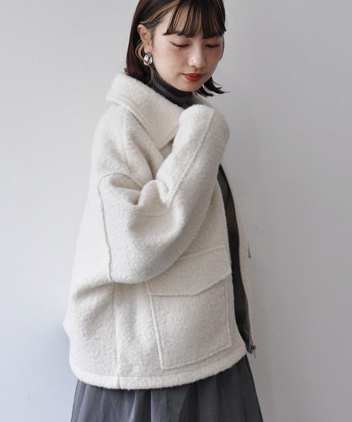 Meli rich（メリーリッチ）の「フロントダブルポケット付きジップブルゾン（ブルゾン・レディース・ブラック/アイボリー/ブラウン・MEDIUM）」の13枚目の写真