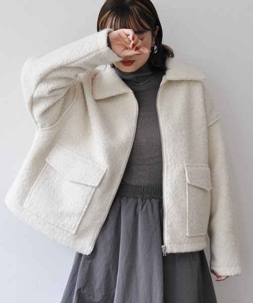 Meli rich（メリーリッチ）の「フロントダブルポケット付きジップブルゾン（ブルゾン・レディース・ブラック/アイボリー/ブラウン・MEDIUM）」の14枚目の写真