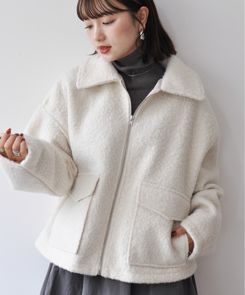 Meli rich（メリーリッチ）の「フロントダブルポケット付きジップブルゾン（ブルゾン・レディース・ブラック/アイボリー/ブラウン・MEDIUM）」の15枚目の写真