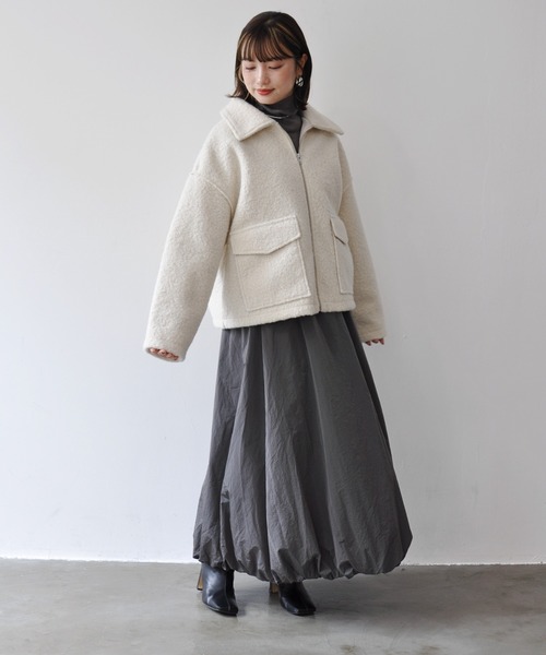 Meli rich（メリーリッチ）の「フロントダブルポケット付きジップブルゾン（ブルゾン・レディース・ブラック/アイボリー/ブラウン・MEDIUM）」の20枚目の写真