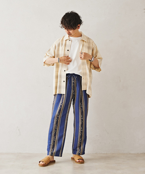 JOURNAL STANDARD relume（ジャーナルスタンダード　レリューム）の「Relume Jeans レーヨンチェック半袖シャツ（シャツ/ブラウス・メンズ・オレンジ/アイボリー/ネイビー・MEDIUM/LARGE）」の4枚目の写真