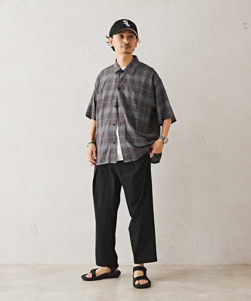 JOURNAL STANDARD relume（ジャーナルスタンダード　レリューム）の「Relume Jeans レーヨンチェック半袖シャツ（シャツ/ブラウス・メンズ・オレンジ/アイボリー/ネイビー・MEDIUM/LARGE）」の5枚目の写真