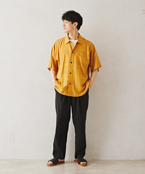 JOURNAL STANDARD relume（ジャーナルスタンダード　レリューム）の「Relume Jeans レーヨンチェック半袖シャツ（シャツ/ブラウス・メンズ・オレンジ/アイボリー/ネイビー・MEDIUM/LARGE）」の6枚目の写真