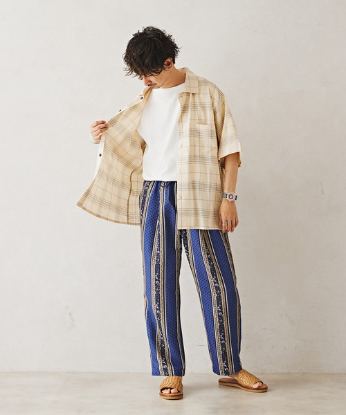 JOURNAL STANDARD relume（ジャーナルスタンダード　レリューム）の「Relume Jeans レーヨンチェック半袖シャツ（シャツ/ブラウス・メンズ・オレンジ/アイボリー/ネイビー・MEDIUM/LARGE）」の10枚目の写真