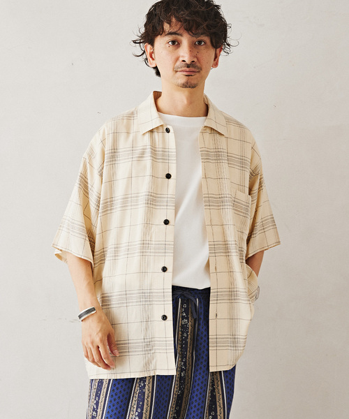 JOURNAL STANDARD relume（ジャーナルスタンダード　レリューム）の「Relume Jeans レーヨンチェック半袖シャツ（シャツ/ブラウス・メンズ・オレンジ/アイボリー/ネイビー・MEDIUM/LARGE）」の11枚目の写真
