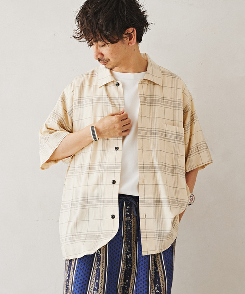 JOURNAL STANDARD relume（ジャーナルスタンダード　レリューム）の「Relume Jeans レーヨンチェック半袖シャツ（シャツ/ブラウス・メンズ・オレンジ/アイボリー/ネイビー・MEDIUM/LARGE）」の12枚目の写真