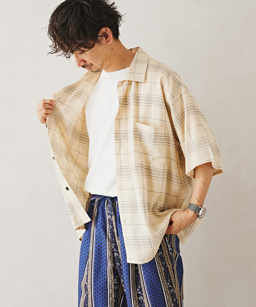 JOURNAL STANDARD relume（ジャーナルスタンダード　レリューム）の「Relume Jeans レーヨンチェック半袖シャツ（シャツ/ブラウス・メンズ・オレンジ/アイボリー/ネイビー・MEDIUM/LARGE）」の13枚目の写真