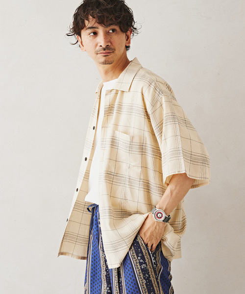 JOURNAL STANDARD relume（ジャーナルスタンダード　レリューム）の「Relume Jeans レーヨンチェック半袖シャツ（シャツ/ブラウス・メンズ・オレンジ/アイボリー/ネイビー・MEDIUM/LARGE）」の14枚目の写真