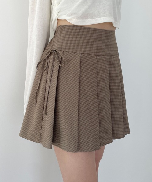 Heather（ヘザー）の「サイドリボンプリーツミニスカート　139128（スカート・レディース・チャコールグレー/ブラック/ブラウン系その他・S/M）」の3枚目の写真