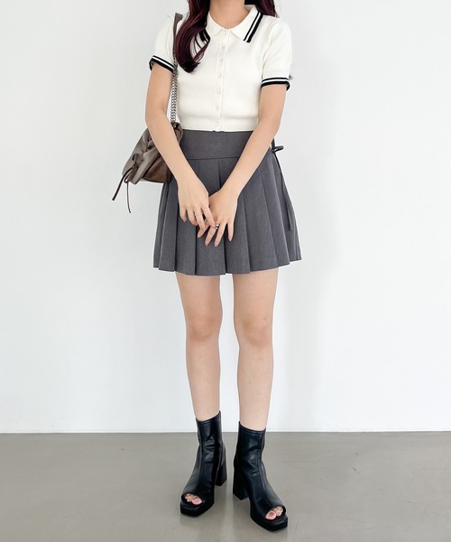 PHER  リボン ミニスカート 2colors ハーフプリーツリボンミニスカート[品番：FROW0001517]｜by muni