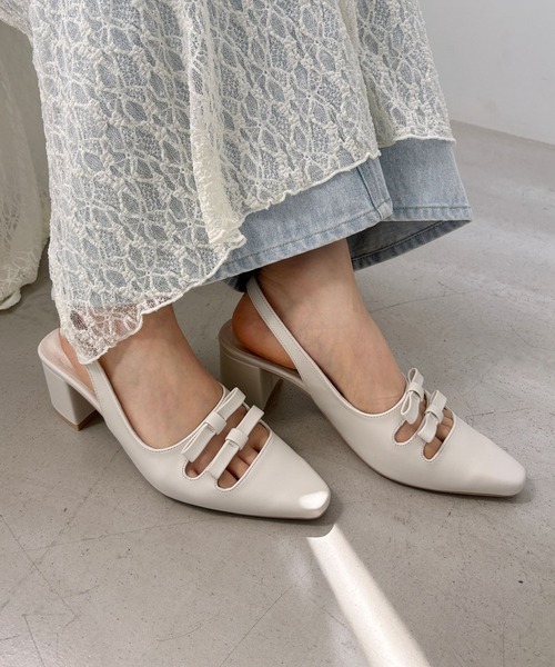 Heather（ヘザー）の「Wリボンミュールサンダル  133250（サンダル・レディース・オフホワイト/ブラック・M/L）」の19枚目の写真