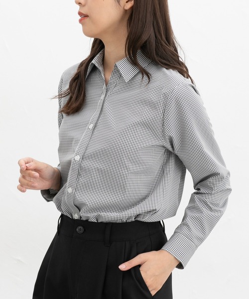 Honeys（ハニーズ）の「スキッパーシャツ（ビジネスシャツ・レディース・ラベンダー/ホワイト×ブラック/ホワイト/サックスブルー系/ホワイト×ブルー/チェック/ホワイト×パープル・LL/L/M/S/3L）」の7枚目の写真