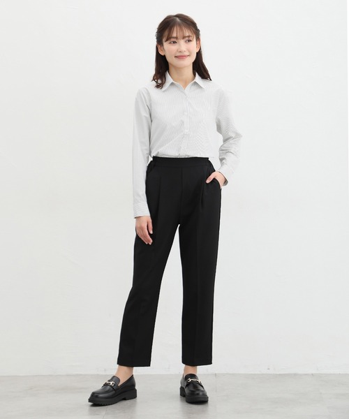 Honeys（ハニーズ）の「スキッパーシャツ（ビジネスシャツ・レディース・ラベンダー/ホワイト×ブラック/ホワイト/サックスブルー系/ホワイト×ブルー/チェック/ホワイト×パープル・LL/L/M/S/3L）」の21枚目の写真