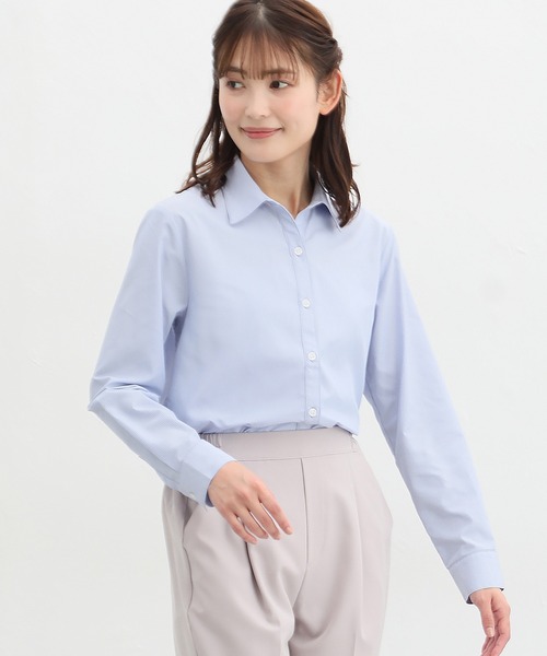 Honeys（ハニーズ）の「スキッパーシャツ（ビジネスシャツ・レディース・ラベンダー/ホワイト×ブラック/ホワイト/サックスブルー系/ホワイト×ブルー/チェック/ホワイト×パープル・LL/L/M/S/3L）」の17枚目の写真