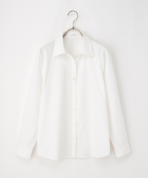 Honeys（ハニーズ）の「スキッパーシャツ（ビジネスシャツ・レディース・ラベンダー/ホワイト×ブラック/ホワイト/サックスブルー系/ホワイト×ブルー/チェック/ホワイト×パープル・LL/L/M/S/3L）」の16枚目の写真