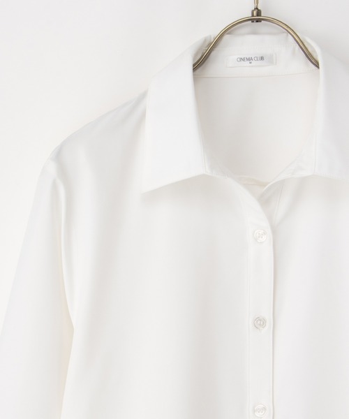 Honeys（ハニーズ）の「スキッパーシャツ（ビジネスシャツ・レディース・ラベンダー/ホワイト×ブラック/ホワイト/サックスブルー系/ホワイト×ブルー/チェック/ホワイト×パープル・LL/L/M/S/3L）」の15枚目の写真