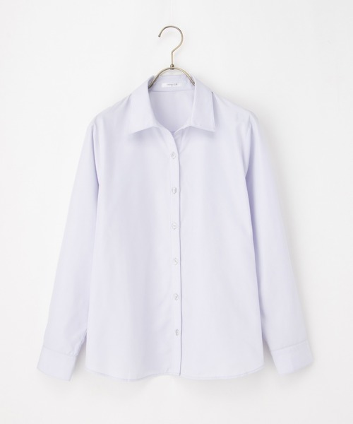 Honeys（ハニーズ）の「スキッパーシャツ（ビジネスシャツ・レディース・ラベンダー/ホワイト×ブラック/ホワイト/サックスブルー系/ホワイト×ブルー/チェック/ホワイト×パープル・LL/L/M/S/3L）」の14枚目の写真