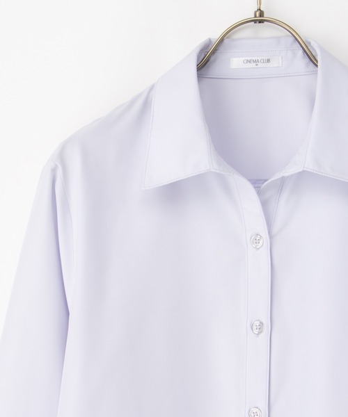 Honeys（ハニーズ）の「スキッパーシャツ（ビジネスシャツ・レディース・ラベンダー/ホワイト×ブラック/ホワイト/サックスブルー系/ホワイト×ブルー/チェック/ホワイト×パープル・LL/L/M/S/3L）」の13枚目の写真