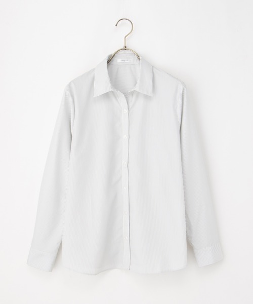 Honeys（ハニーズ）の「スキッパーシャツ（ビジネスシャツ・レディース・ラベンダー/ホワイト×ブラック/ホワイト/サックスブルー系/ホワイト×ブルー/チェック/ホワイト×パープル・LL/L/M/S/3L）」の12枚目の写真