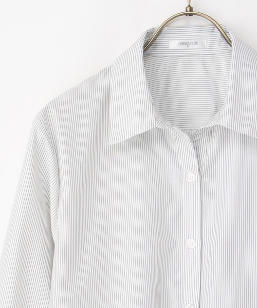 Honeys（ハニーズ）の「スキッパーシャツ（ビジネスシャツ・レディース・ラベンダー/ホワイト×ブラック/ホワイト/サックスブルー系/ホワイト×ブルー/チェック/ホワイト×パープル・LL/L/M/S/3L）」の11枚目の写真