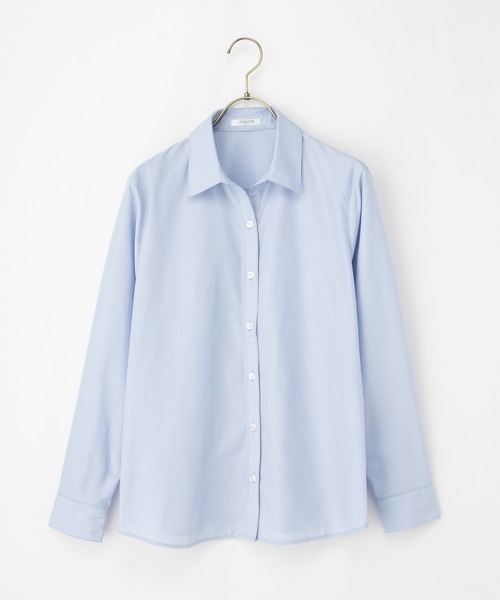 Honeys（ハニーズ）の「スキッパーシャツ（ビジネスシャツ・レディース・ラベンダー/ホワイト×ブラック/ホワイト/サックスブルー系/ホワイト×ブルー/チェック/ホワイト×パープル・LL/L/M/S/3L）」の10枚目の写真