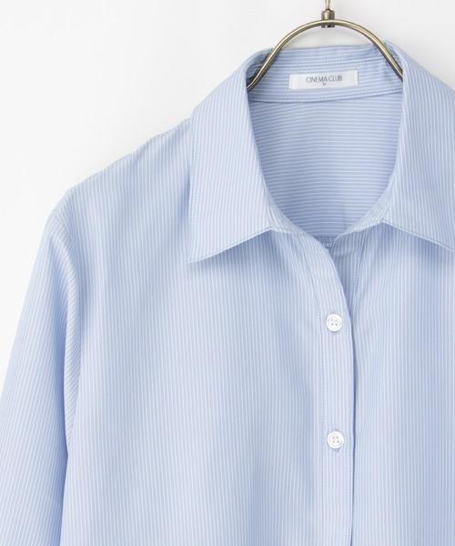 Honeys（ハニーズ）の「スキッパーシャツ（ビジネスシャツ・レディース・ラベンダー/ホワイト×ブラック/ホワイト/サックスブルー系/ホワイト×ブルー/チェック/ホワイト×パープル・LL/L/M/S/3L）」の9枚目の写真