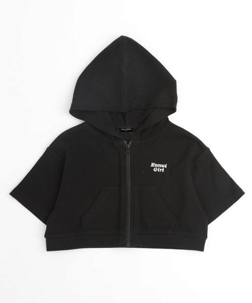 URBAN CHERRY（アーバンチェリー）の「【さらっと触感】ワッフルクロップドフードパーカー（パーカー・キッズ・ブルー/ブラック/ホワイト・110cm/120cm/130cm/140cm/150cm）」の16枚目の写真