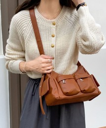 【5COLORS】スムースレザーポケットデザインショルダーバッグ