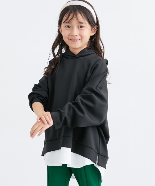 重ね着風 フード付き長袖Tシャツ（Tシャツ/カットソー）｜QUNTSTYLE