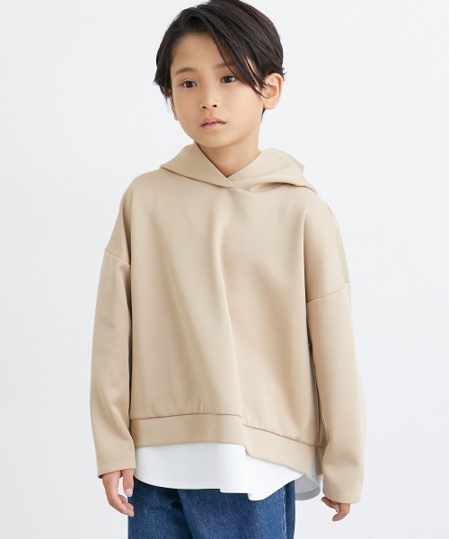 重ね着風 フード付き長袖Tシャツ（Tシャツ/カットソー）｜QUNTSTYLE