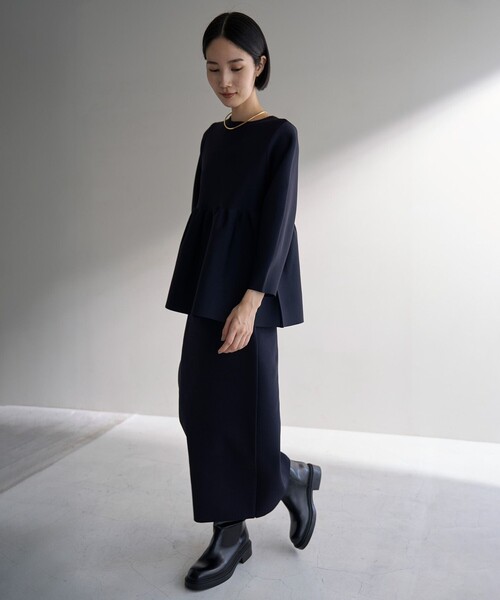 UNFILO（アンフィーロ）の「ポリエステルフォルム Ｉラインスカート（スカート・レディース・ネイビー系/ホワイト系/ブラック系・SMALL/ST/MEDIUM/MT/LARGE/LT）」の7枚目の写真