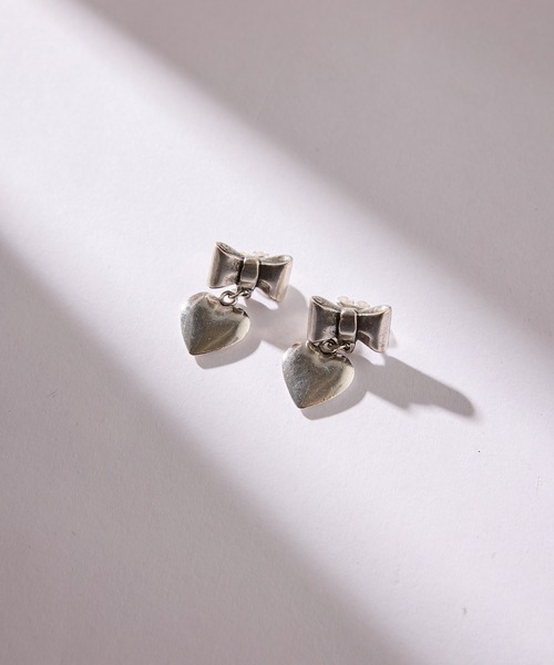 セール】【OtroAccesorio】ribbon heart chain pierce リボン