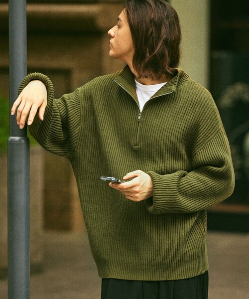 セール】限定展開 リラックスフィット 畦編み ハーフジップ ニット