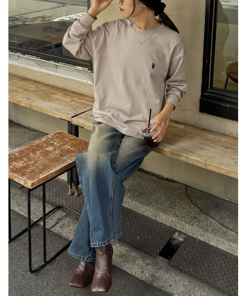 U.S. POLO ASSN.（ユーエスポロアッスン）の「[U.S. POLO ASSN.][別注][大きいサイズ有]ユニセックスワンポイント刺繍長袖Tシャツ（Tシャツ/カットソー・レディース・ネイビー/アイボリー/オートミール・MEDIUM/LARGE/X-LARGE）」の7枚目の写真