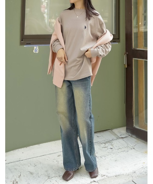 U.S. POLO ASSN.（ユーエスポロアッスン）の「[U.S. POLO ASSN.][別注][大きいサイズ有]ユニセックスワンポイント刺繍長袖Tシャツ（Tシャツ/カットソー・レディース・ネイビー/アイボリー/オートミール・MEDIUM/LARGE/X-LARGE）」の4枚目の写真