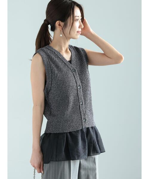 Te chichi（テチチ）の「シャギーラメ2wayショートベスト（ニット/セーター・レディース・チャコールグレー/カーキ/ブラウン・F）」の2枚目の写真