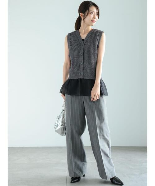 Te chichi（テチチ）の「シャギーラメ2wayショートベスト（ニット/セーター・レディース・チャコールグレー/カーキ/ブラウン・F）」の9枚目の写真