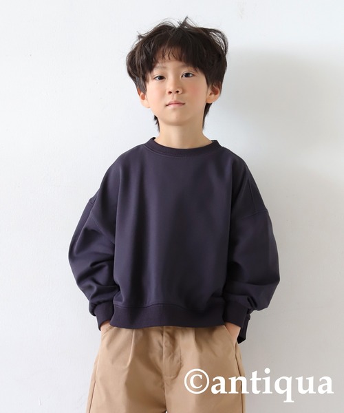 antiqua（アンティカ）の「ショート丈トップス（スウェット・キッズ・ネイビー/チャコールグレー/スミクロ/ブラック/ホワイト/ライトグリーン・130/120）」の17枚目の写真