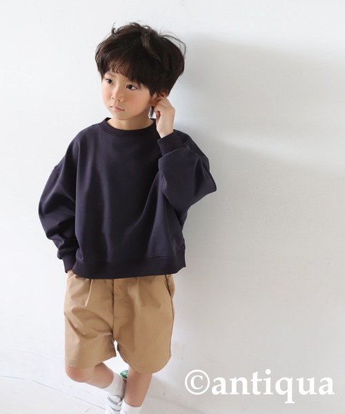 antiqua（アンティカ）の「ショート丈トップス（スウェット・キッズ・ネイビー/チャコールグレー/スミクロ/ブラック/ホワイト/ライトグリーン・130/120）」の19枚目の写真